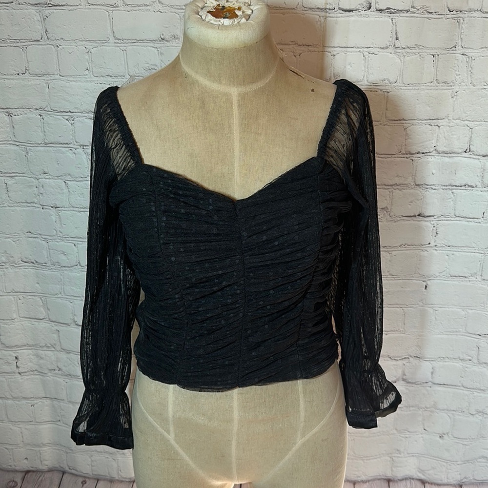 Haute Monde Black Whimsigoth ruched sheer crop‎ top size med